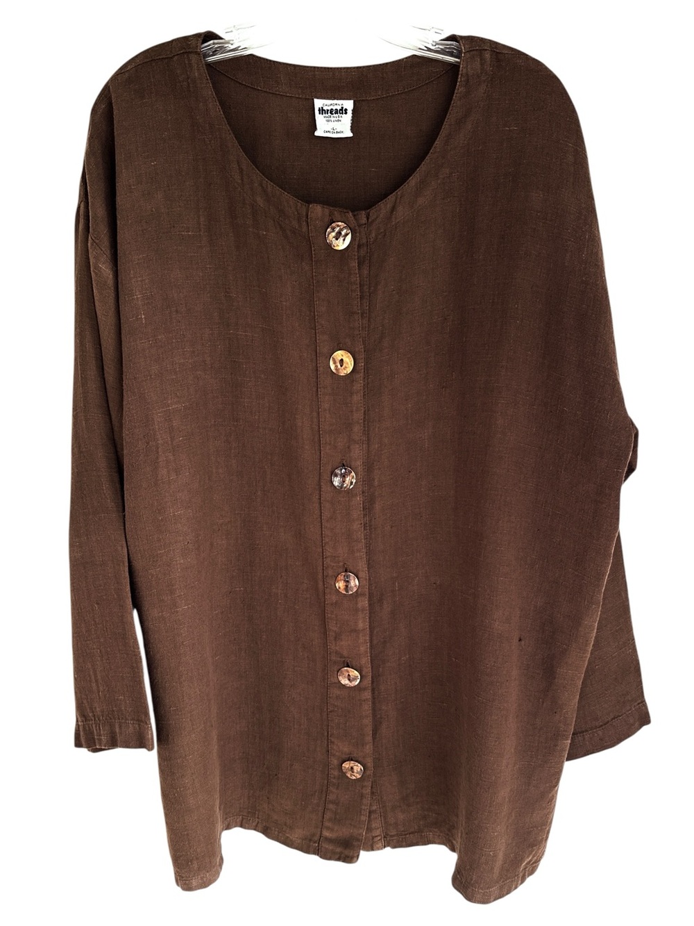 Vintage California Threads Lightweight Brown 100% Linen Jacket Size Large